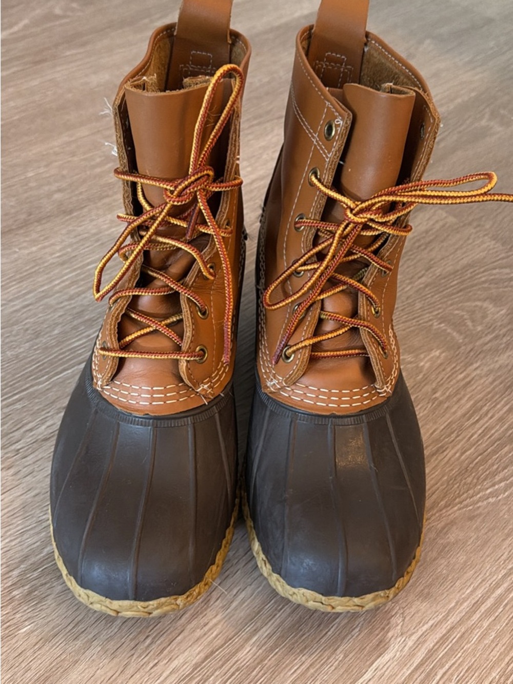 L.L. Bean Brown Leather Rubber Duck Boots 8” Size 8 wide